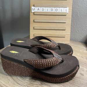 Volatile Brown Woven Platform Flip Flops Sandals